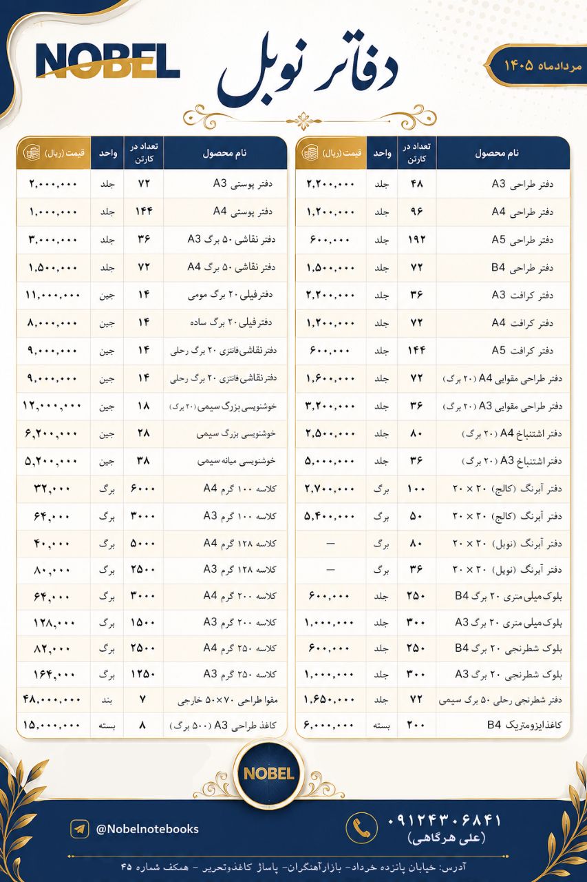 لیست قیمت نوبل
